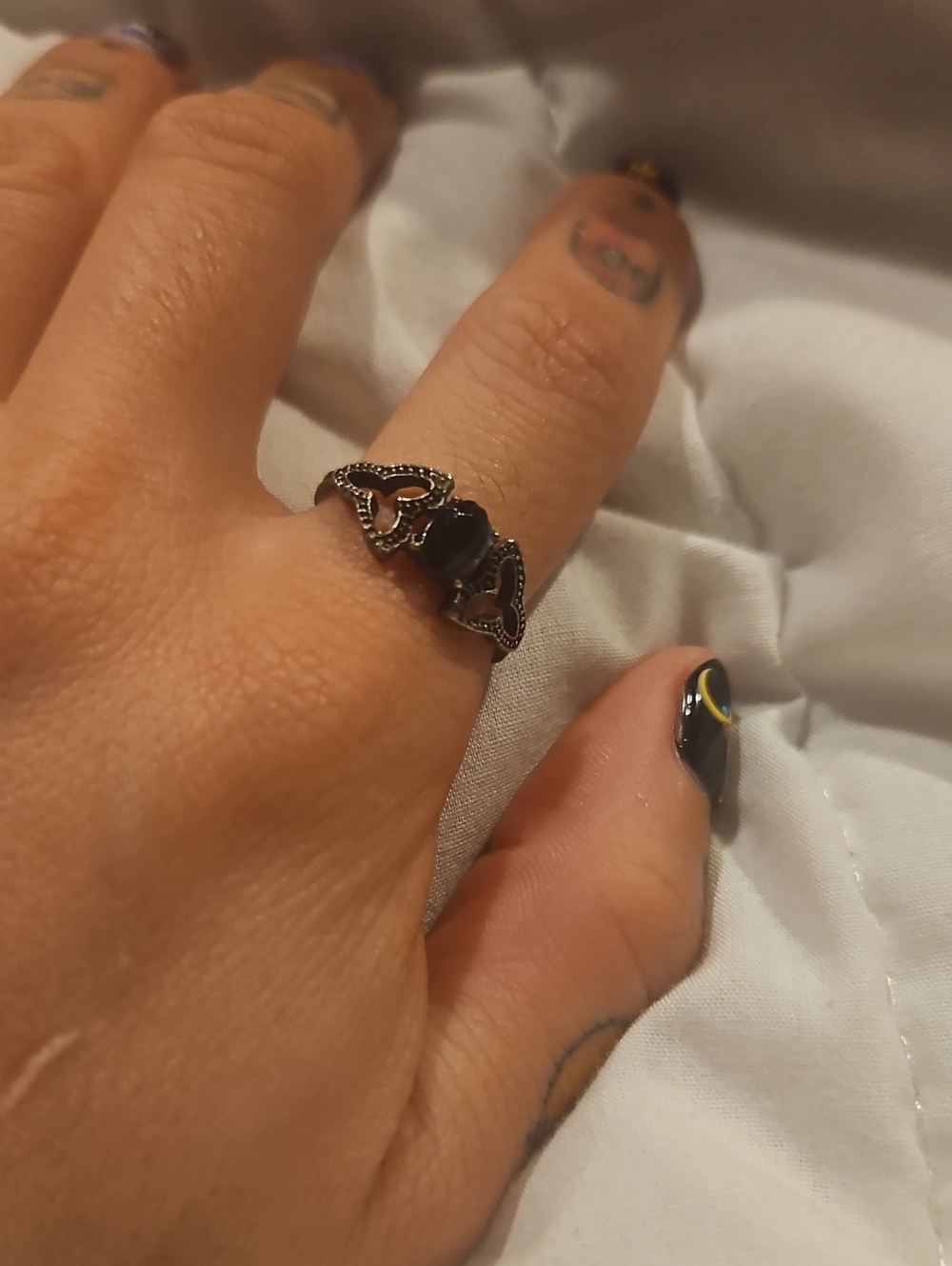 Vintage-Style Black Stone Silver Tone Ring